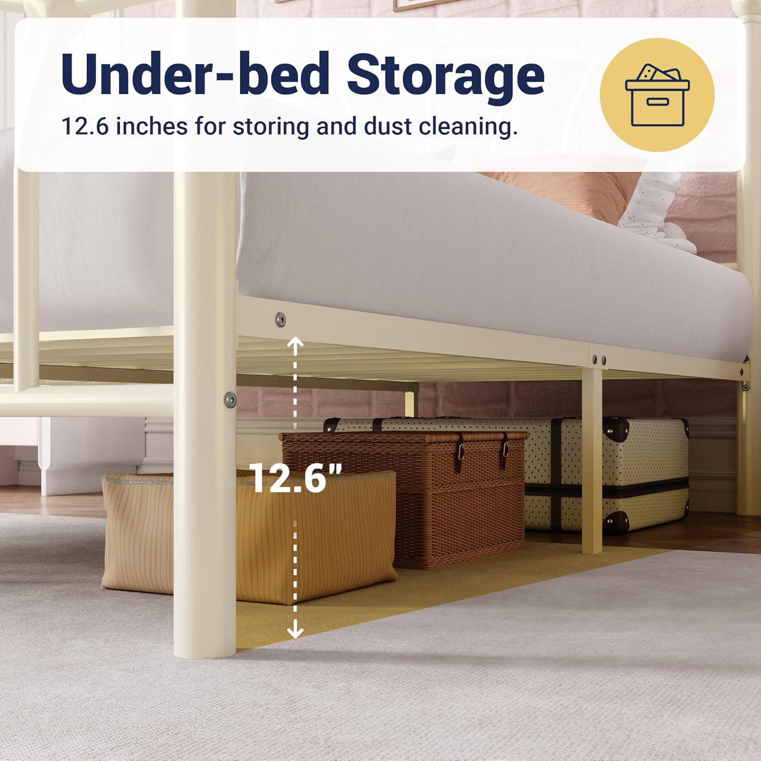 Allewie 14 Inch King Size Metal Platform Bed Frame with Heart-Shaped Headboard and Footboard/Iron-Art Mattress Foundation/Under Bed Storage/No Box Spring Needed/Easy Assembly/Noise-Free/Cream White