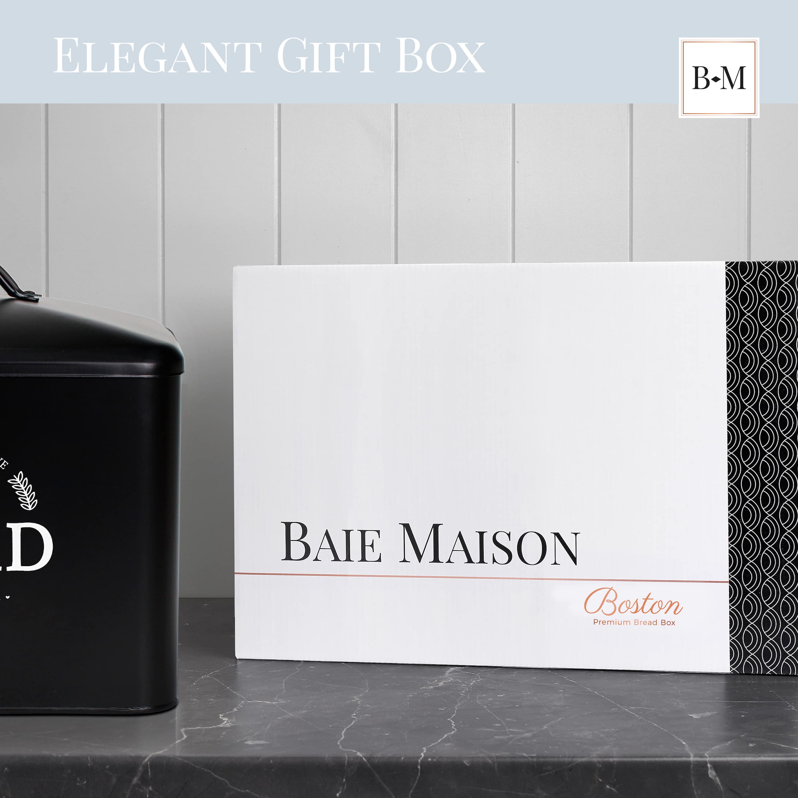 Extra Large Black Farmhouse Bread Box for Kitchen Countertop - Breadbox Holder Fits 2+ Loaves - Bread Storage Container Bin - Rustic Bread Keeper Vintage Metal Kitchen Decor (Black with Black Lid)