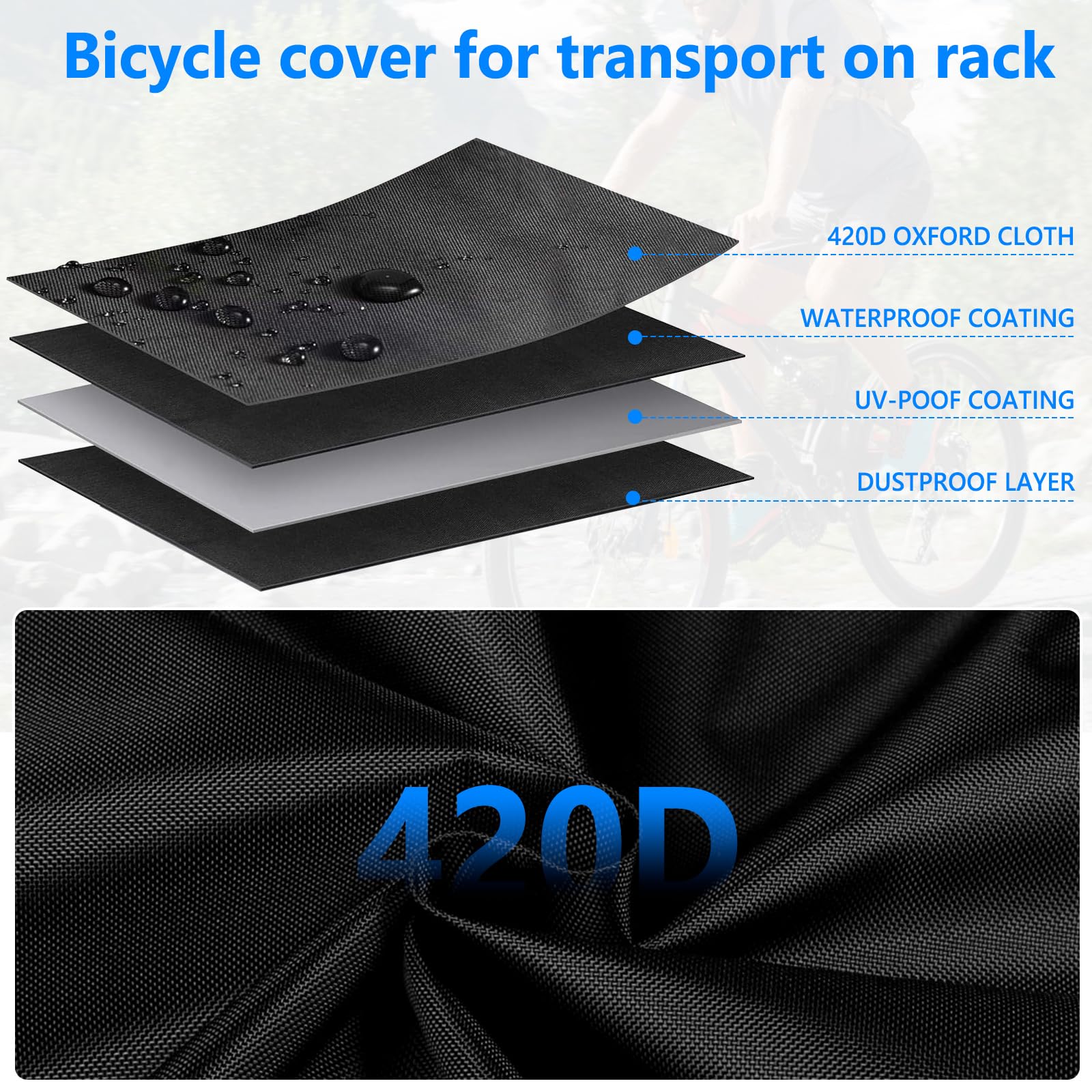 STARTWO Fahrradabdeckung für den Transport von 2 Fahrrädern auf Heckträger, strapazierfähig, wasserdicht, Outdoor-Fahrradträgerabdeckung mit winddichten Schnallen und Nummernschildtasche für die