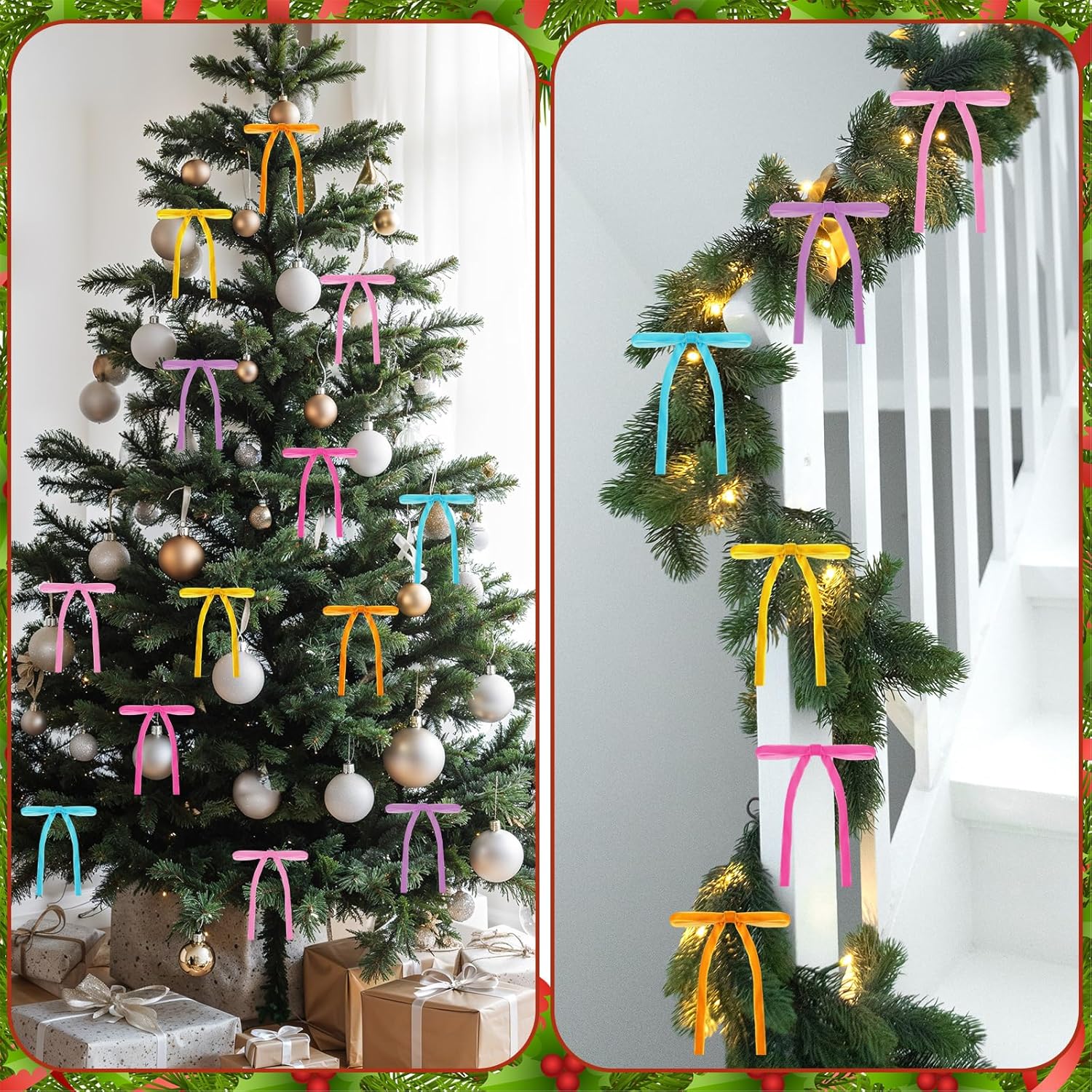 JarThenaAMCS 36Pcs Christmas Velvet Bows for Xmas Tree 6 Colors Premade Bowknots Christmas Tree Ornament Decor - Image 6