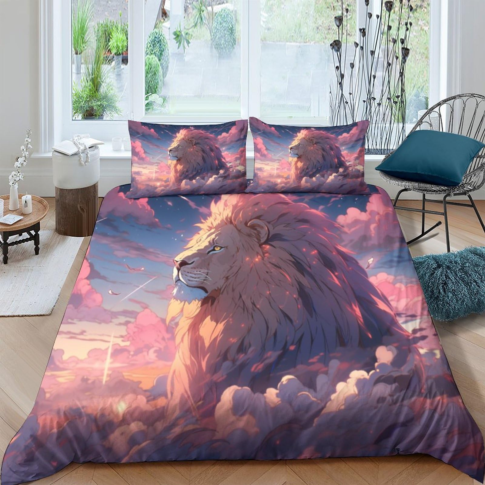 Housse de couette lion en microfibre douce pour le sommeil des enfants et adultes