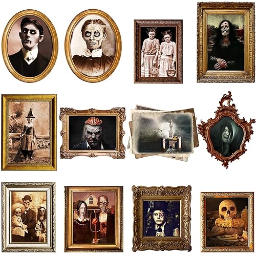 Outus 12 Pieces Haunted Mansion Decor Halloween Haunted Pictures Decoration