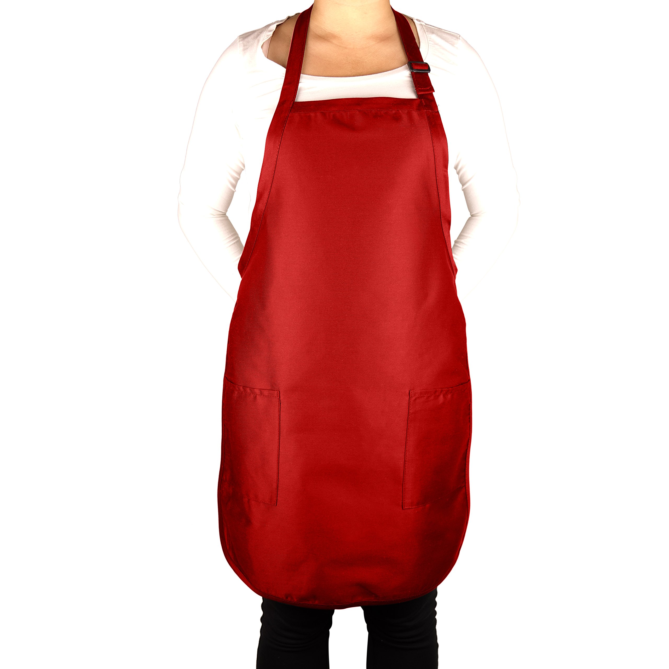 NuFazes Adjustable Bib Apron Spun Poly-Commercial, Restaurant Kitchen 2 Pocket in Red - 72 Pack