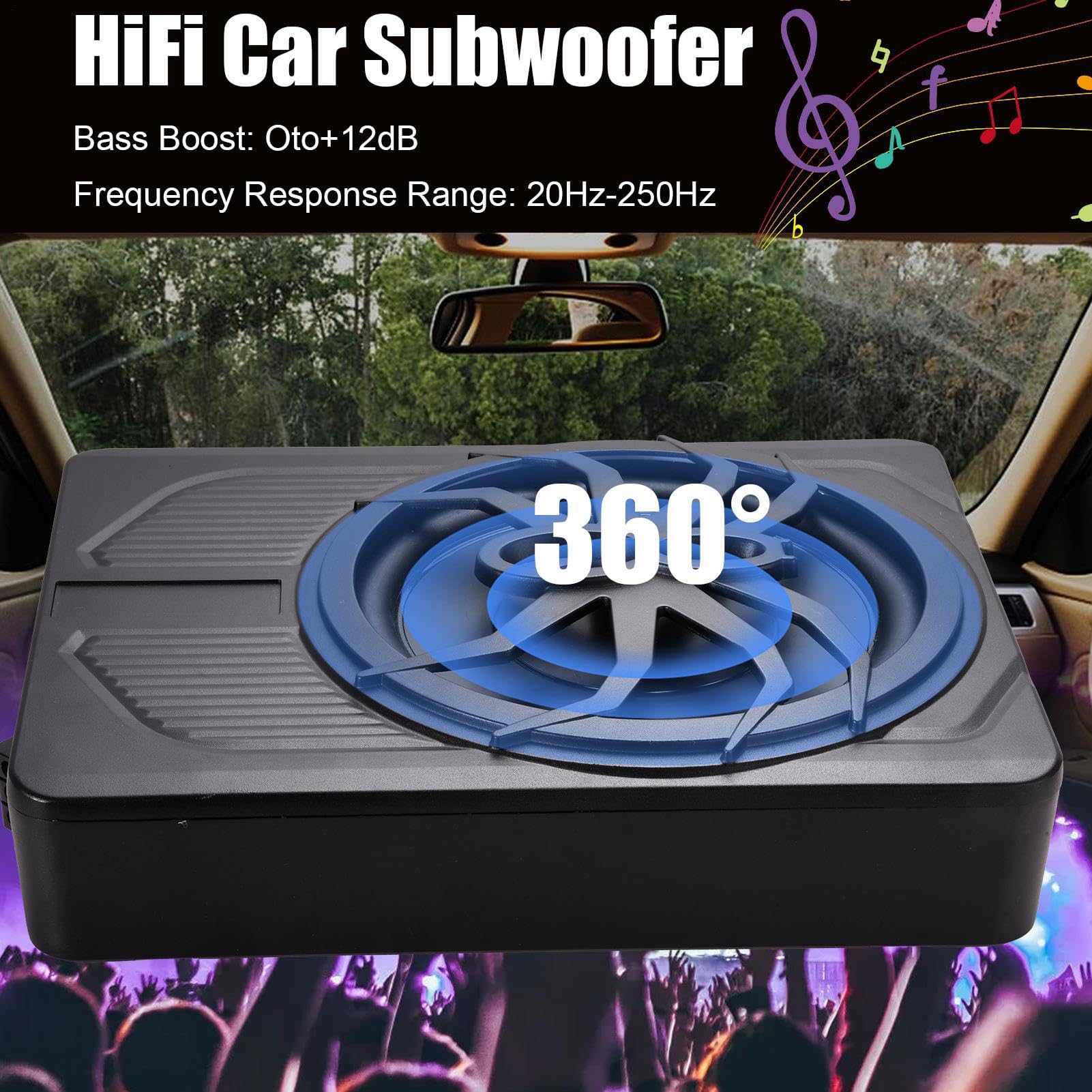 Under Seat Powered Subwoofer | 10 Inch Active Car Subwoofer,Compact Under Seat Sub with Blue LED Ambient Light for Trucks, Vehicles with Limited Space