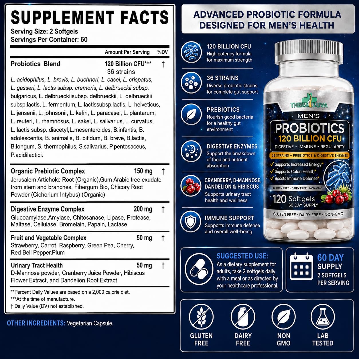 Men's Advanced Probiotics 120 Billion CFU, 36 Strans, 120 Veggie Softgels — Amazon image 6