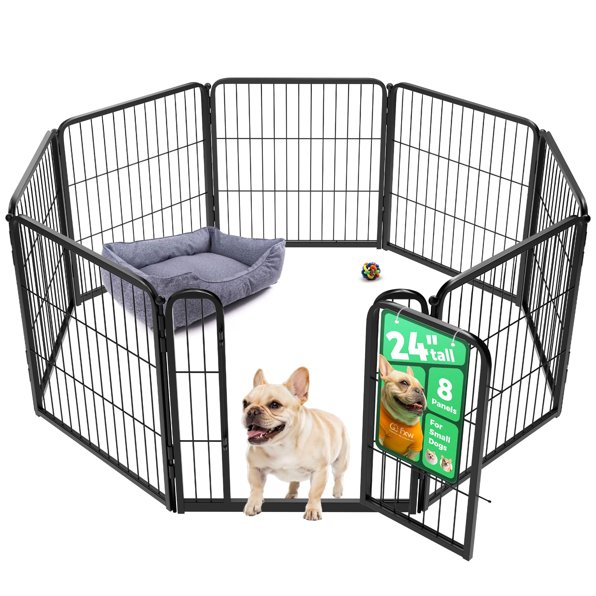 FXW Homeplus Unleashed Indoor Dog Playpen - Stress-Free and Safe Play, Heavy Duty 24 Inch 8 Panels Dog Pen for Puppy and Small Dogs, Black│Patented