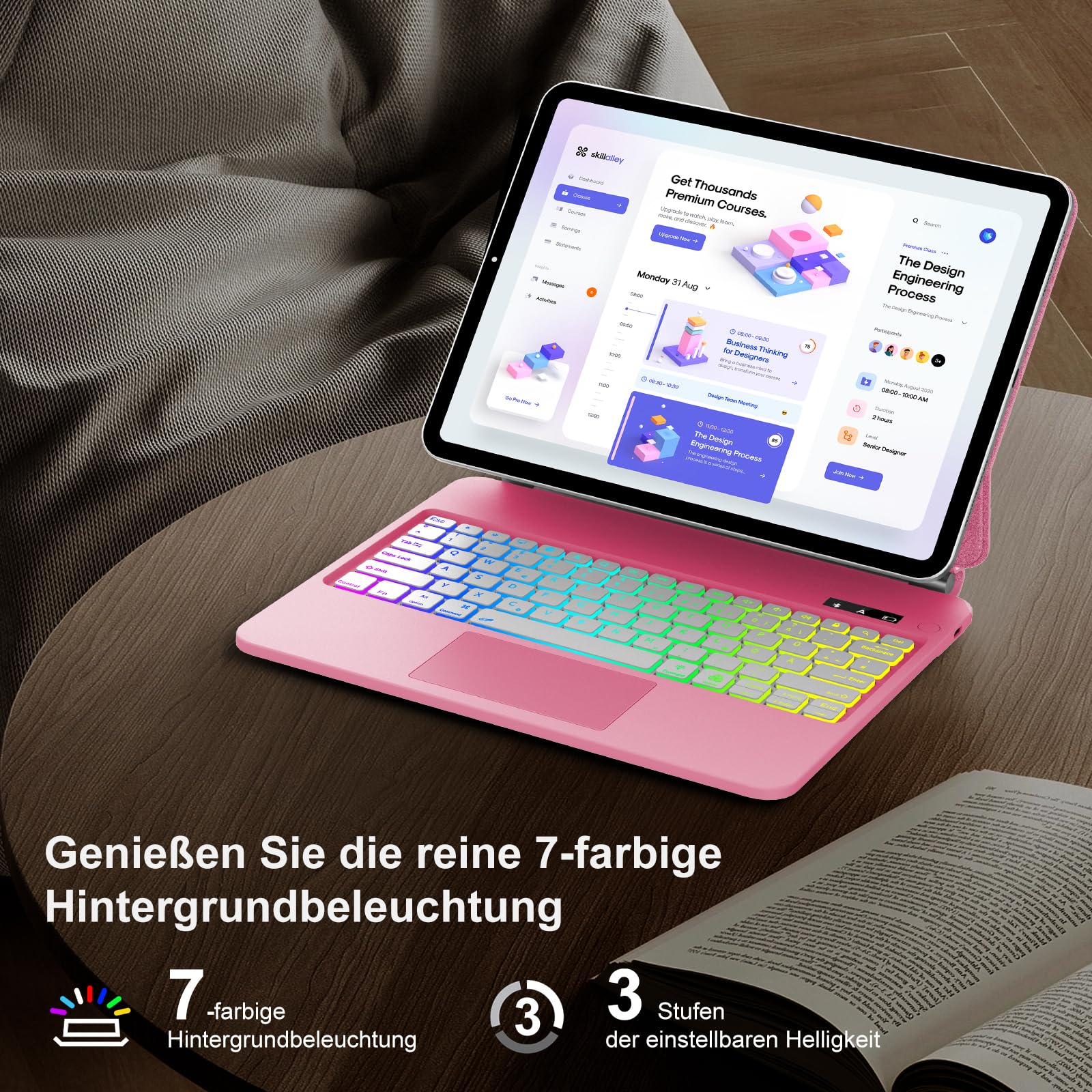 FOGARI Magic Keyboard Funda para iPad Air de 13 pulgadas 2026/2025/2024 (M4/M3/M2) | Magic Keyboard para iPad Pro 12.9 6. / 5. / 4. / 3. Gen with trackpad 7 colores iluminación y soporte magnético rojo