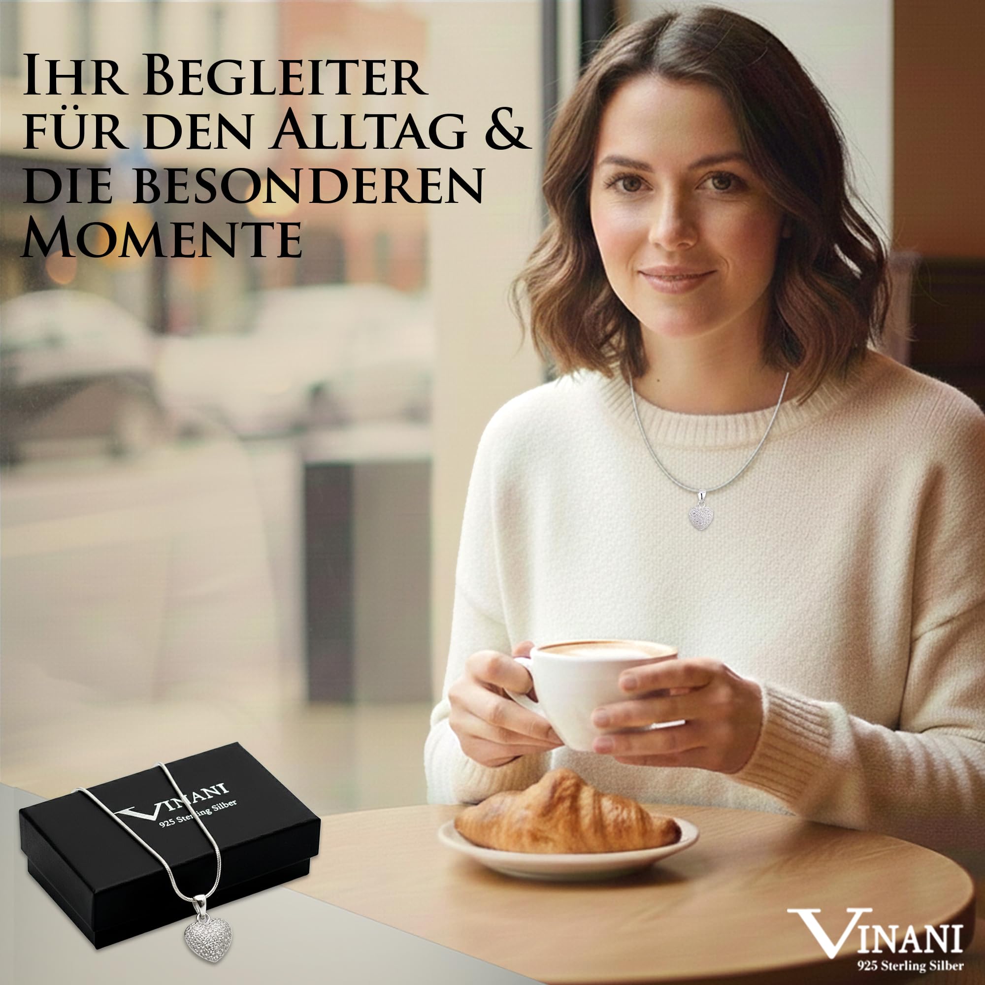 Vinani Herz Halskette 925 Sterling Silber mit Zirkonia AHH-S