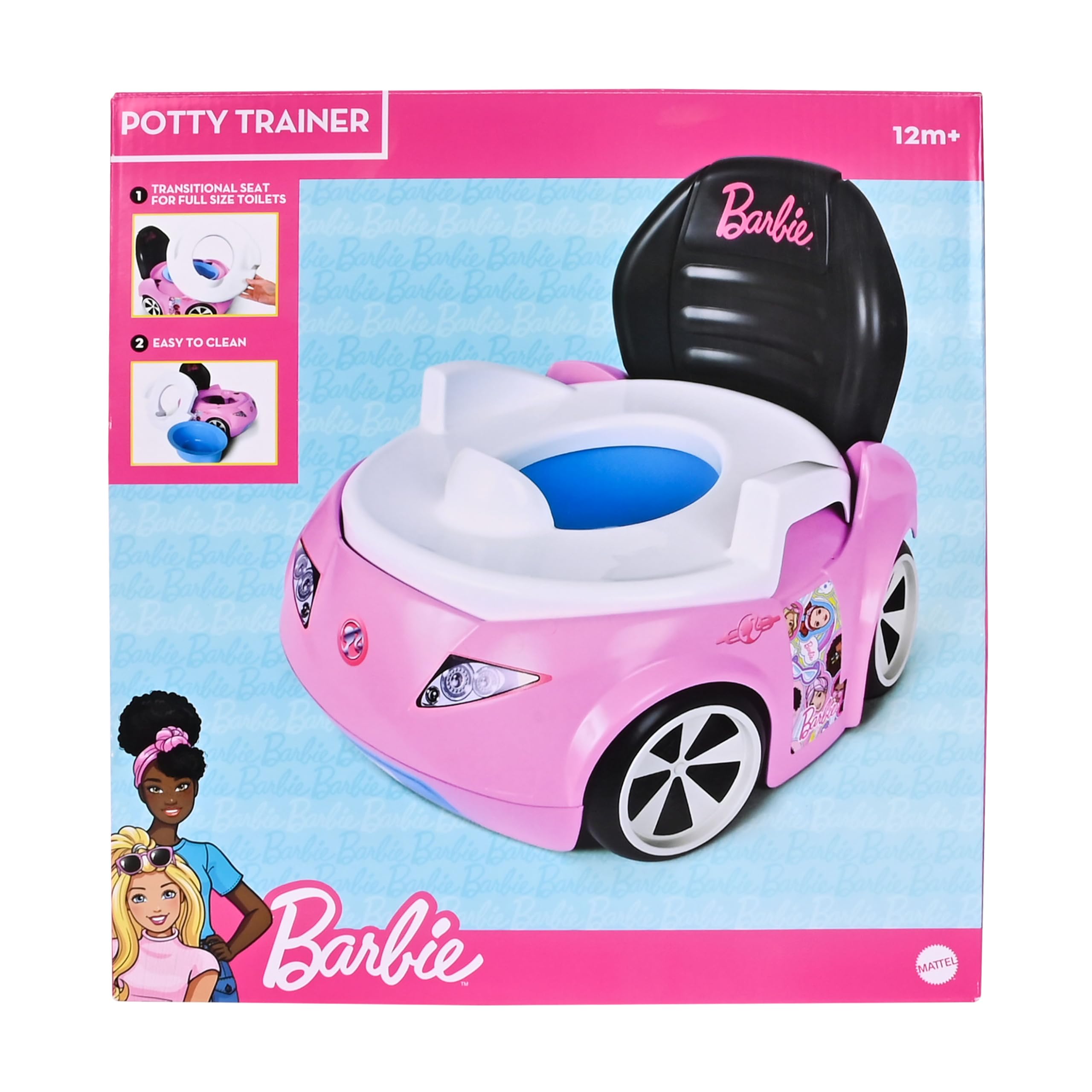 Barbie Odwracalna toaleta do nauki korzystania z nocnika, zawiera zdejmowaną deskę sedesową dla malucha i nocnik dla dzieci, dla dzieci w wieku od 12 miesięcy, różowa