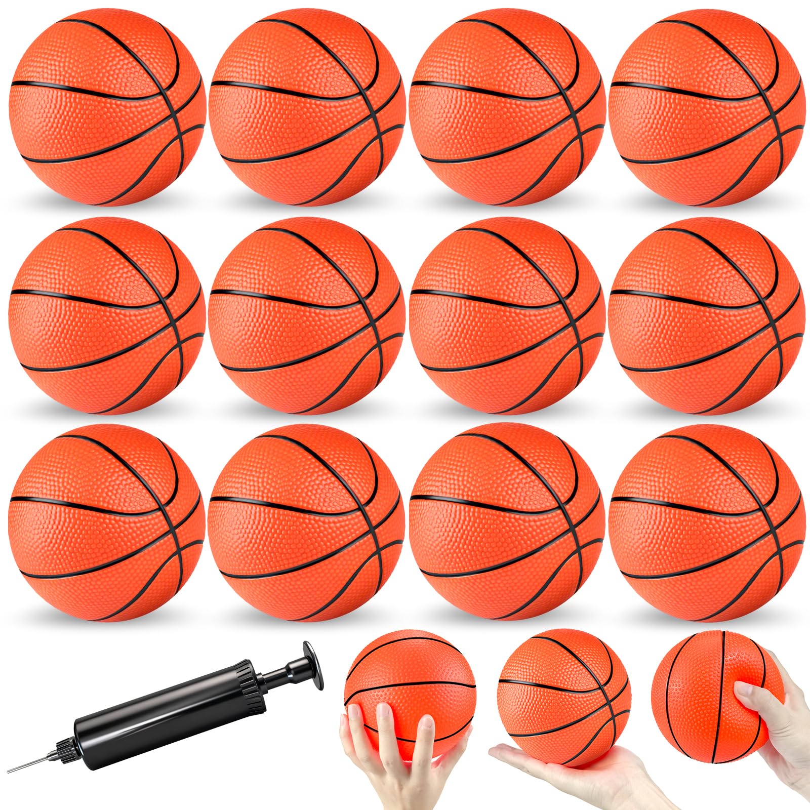 Hymaz 12 Pack 4 Inch Mini Basketball Ball for Kids Toddlers - Mini Hoop Basketball Toy Geart for Sports Beach Pool Theme Party Favor with Pump Rubber Basketball