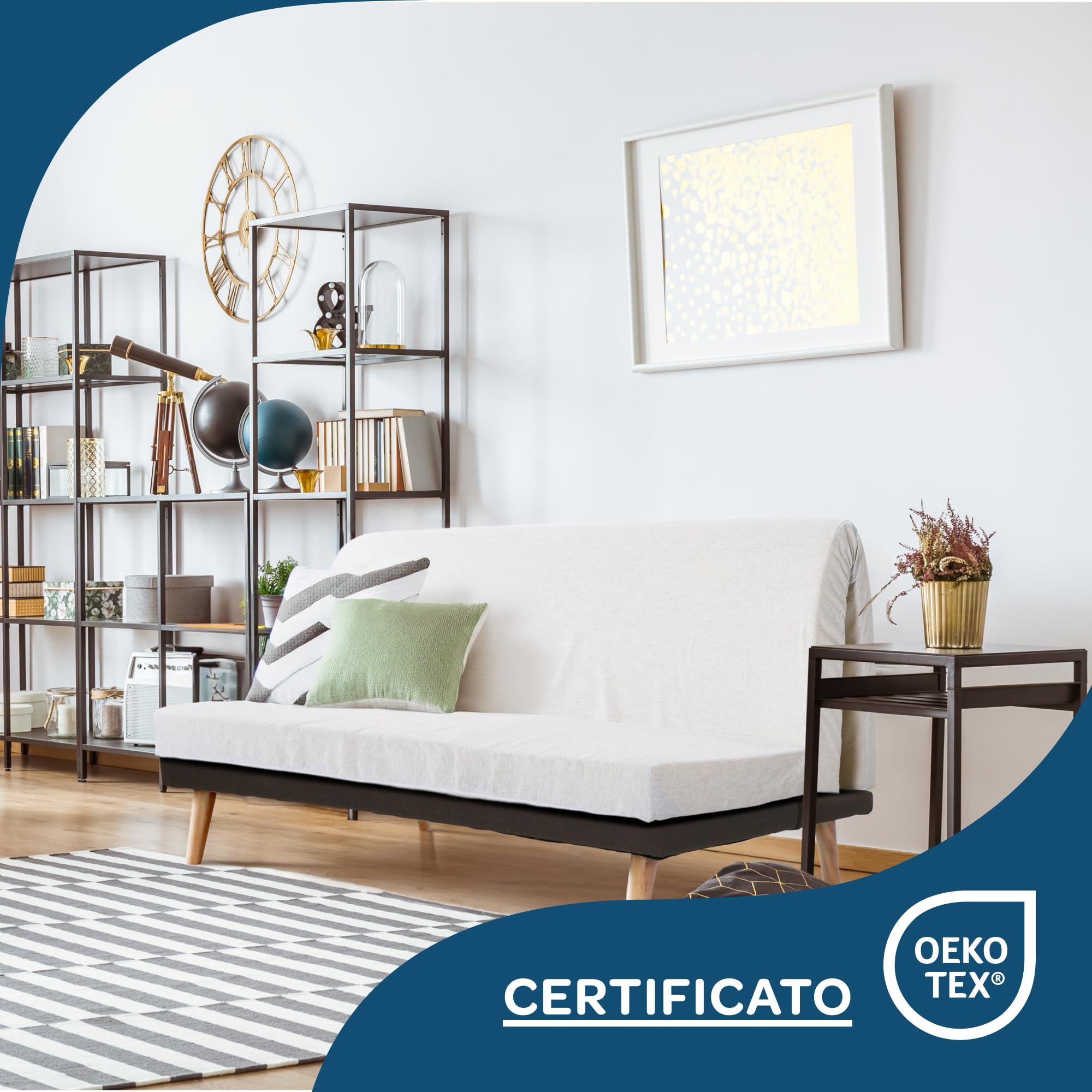 DOLCI SOGNI Materasso per Divano Letto 160x190 cm OEKO-TEX® Dotato di Laccetti di Fissaggio, Sfoderabile e Lavabile, Materasso Pieghevole Matrimoniale con Taglio Seduta a 60 cm, 100% Made in Italy