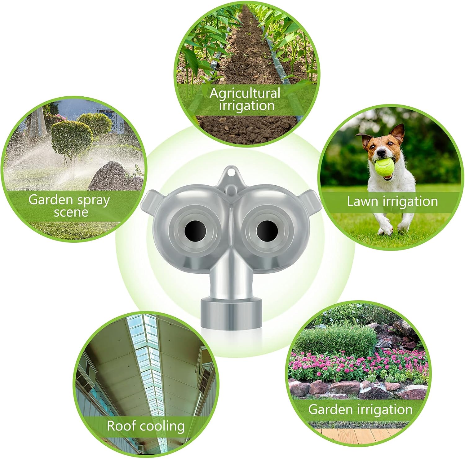 Honoson 6 Pcs Circle Pattern Twin Spot Sprinkler Metal Lawn Garden Rotating Water Spray Sprinkler 360 Degree for Lawn Yard, Silver