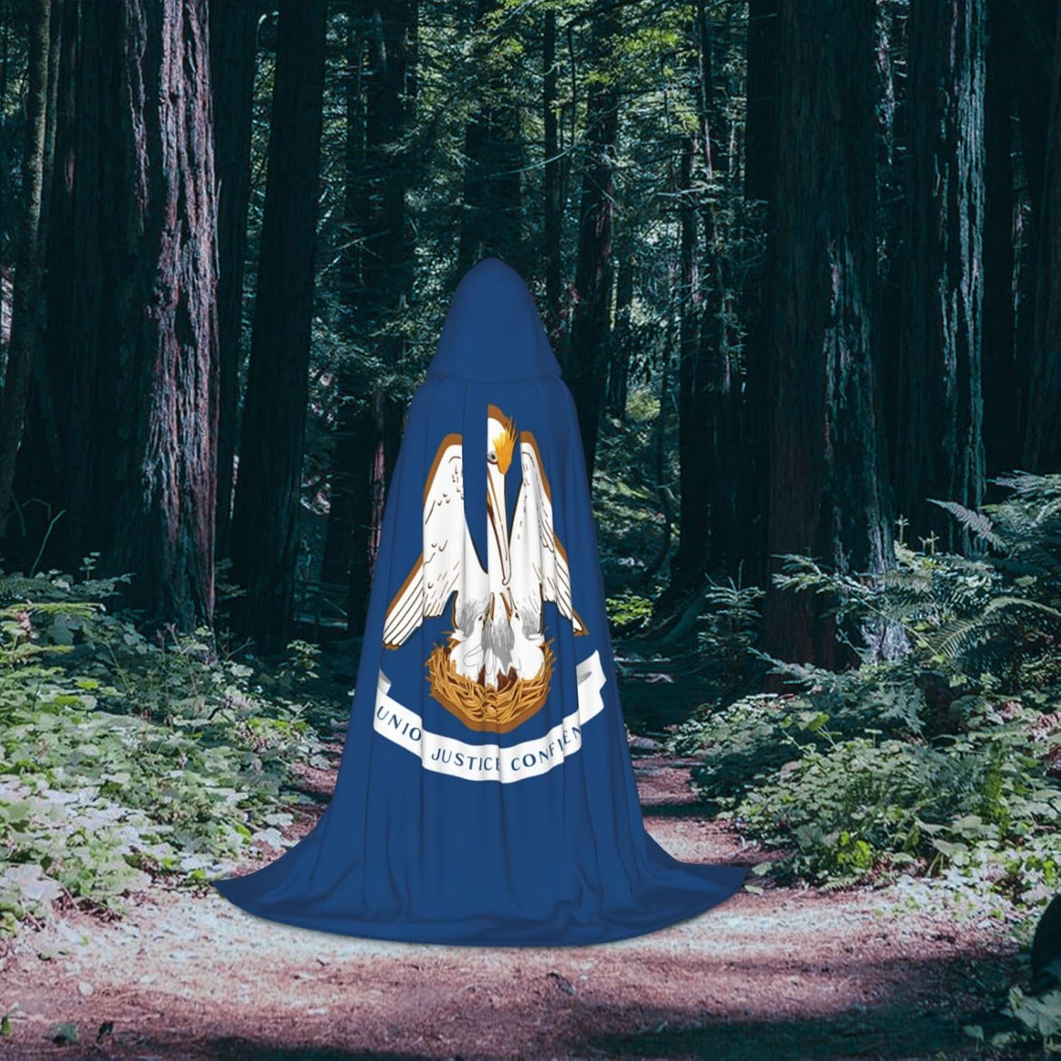 Louisiana State Flag print Wizard Hooded Robe Medieval Cape Renaissance Cloak for Men Women Halloween Costume