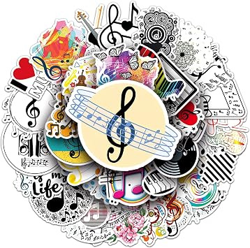 YONGAI 50Pcs Music Sticker for Kids, Cartoon Waterproof Vinyl Decal for Teen Girl Water Bottle Skateboard Notebook Phone Guitar Bike