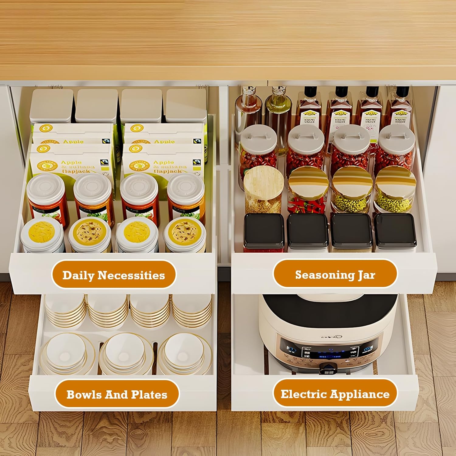 Buachois Pull Out Cabinet Organizer,1 PC Multifunctional 16.9Deep Pull Out Drawers for Cabinets Carbon Steel Slide Out Drawers for Kitchen Bathroom Cabinet Organizer Pantry