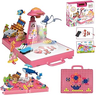 ANYCESO Proyector de dibujo para niños, proyector de dibujo y dibujo, mesa de pintura para niños, juguete 3, 4, 5, 6, 7 años, proyector con música con lápices de colores, álbum de recortes, libro de