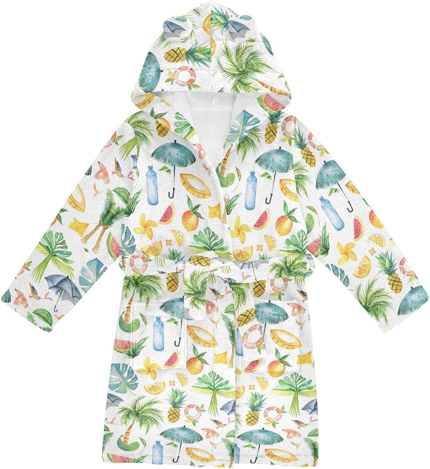 senya Beach Coconut Tree Toddler Hooded Bathrobe Kids Soft Plush Bath Towel Robes for Boys Girls 2-12 Years