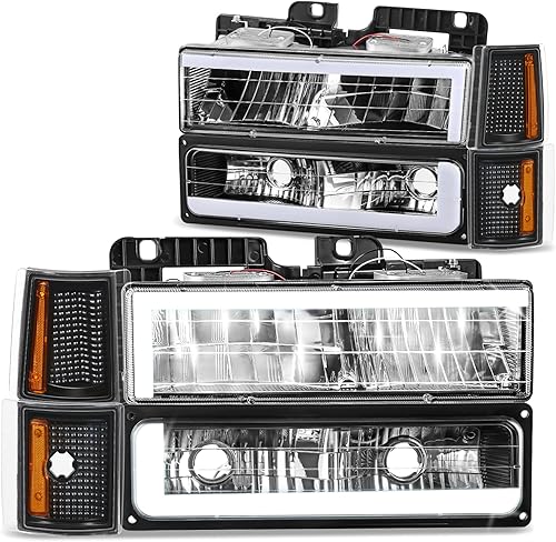 DNA MOTORING Faro LED DRL estilo C, señal de parachoques, juego de lámparas de esquina compatible con Chevy GMC CK 1500 2500 Suburban Yukon,
