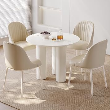 39 White Dining Table Set, Modern Dining Room Table and Chairs Set of 4,Round Kitchen Tables Set for Small Spaces,Dining Table Set for 4 with Chairs, Apartment