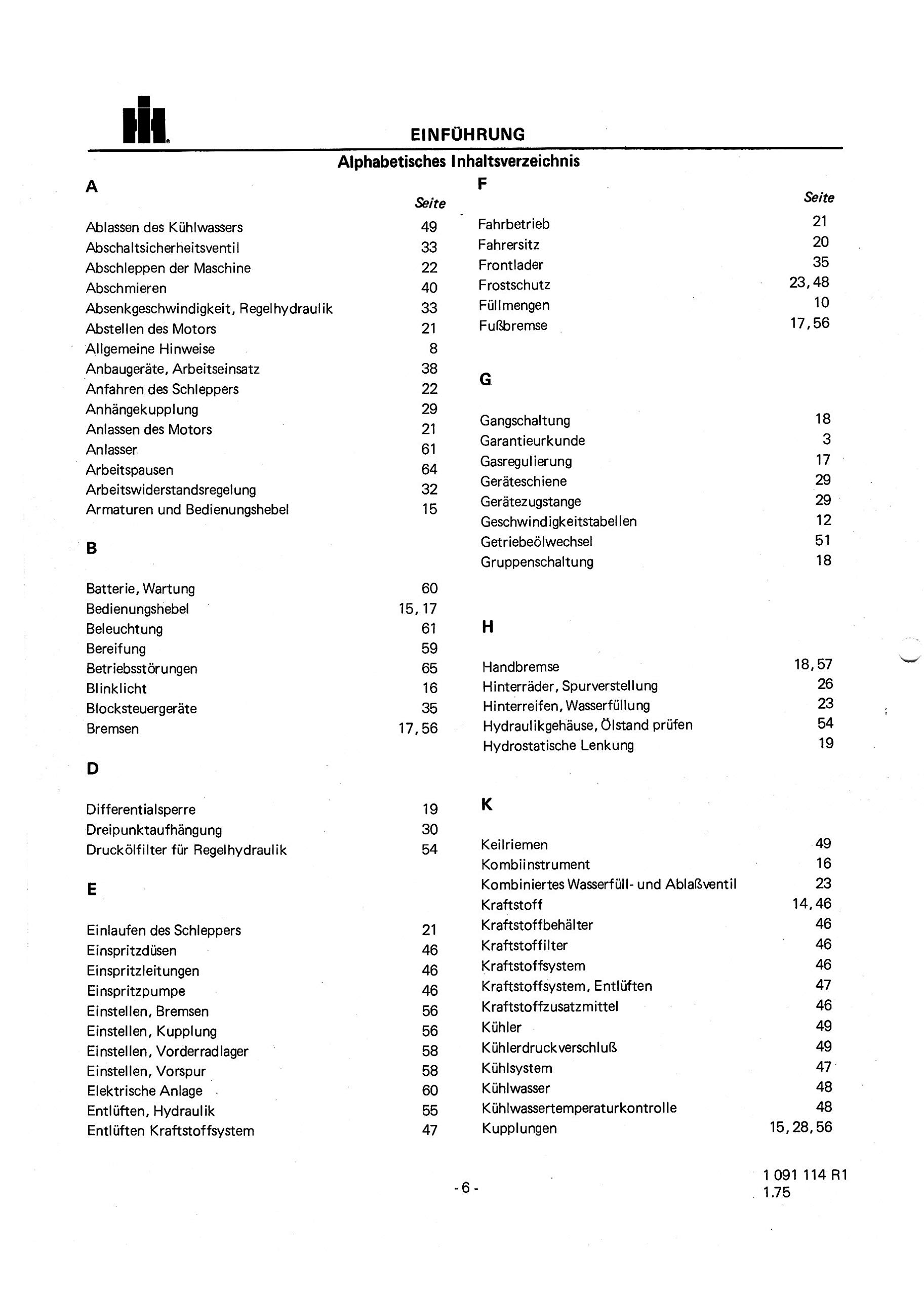 IHC Betriebsanleitung Bedienungsanleitung Traktor 433 533 633