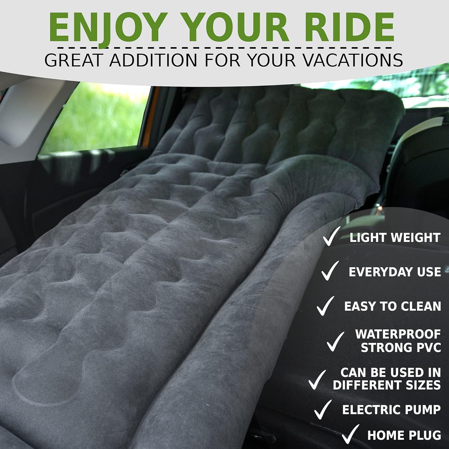 ZONETECH Car Trunk Inflatable Air Mattress - Premium Quality Easy Inflation Air Pump Flocking Surface Back Seat Thickened Bed with 2 -Pillows for Travel Camping Family Outing