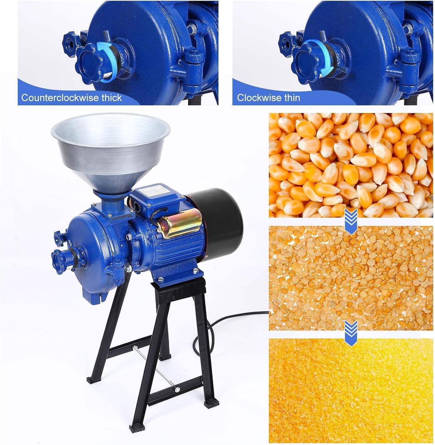 1400r/min Commercial Mill Grinder, 3000W Electric Wheat Feed Machine with Funnel, High Speed Superfine Spice Mill, Adjustable Thickness&Pure Copper Brushless Motor, for Wheat Corn Spices Rice Coffee