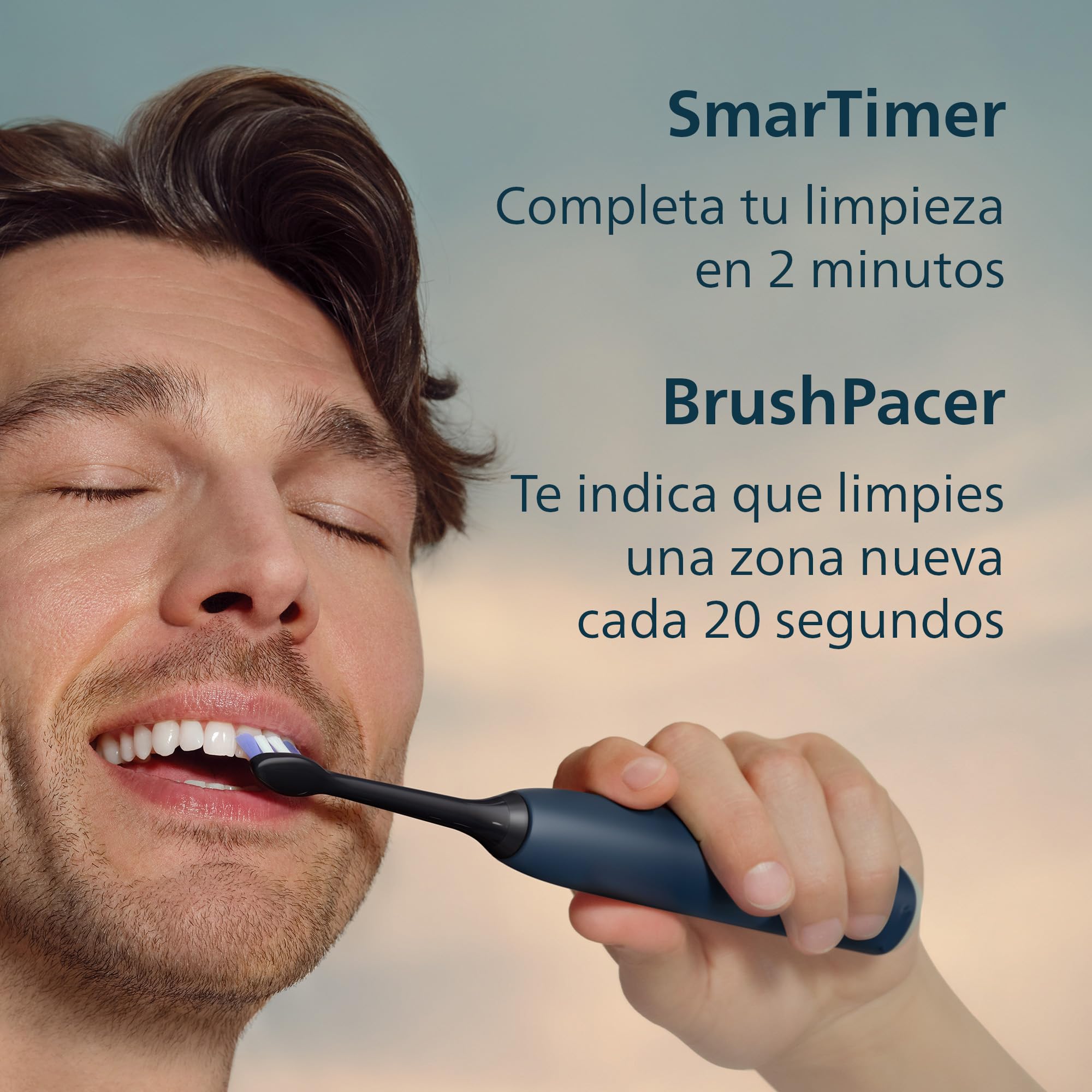 Cepillo eléctrico Philips Sonicare Serie 6100 - Tecnología Next Generation, sensor de presión, 6 ajustes, SmarTimer, BrushPacer, 21 días de autonomía, estuche de viaje, azul marino, HX7403/07
