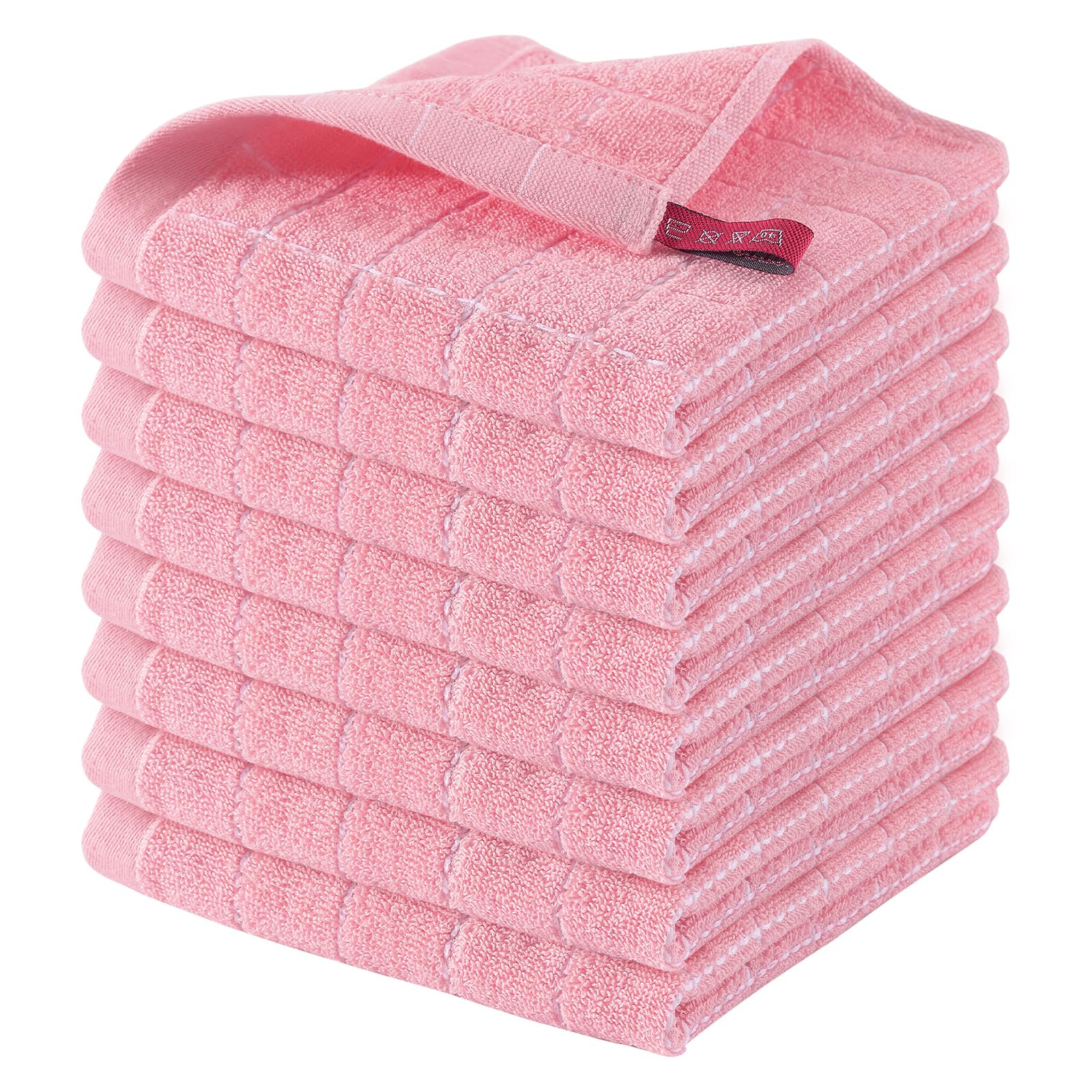 Homaxy 100% Cotton Terry Kitchen Dish Cloths, 8 Pack, Pink | Ultra Soft and Absorbent, Suitable for Drying and Washing Dishes