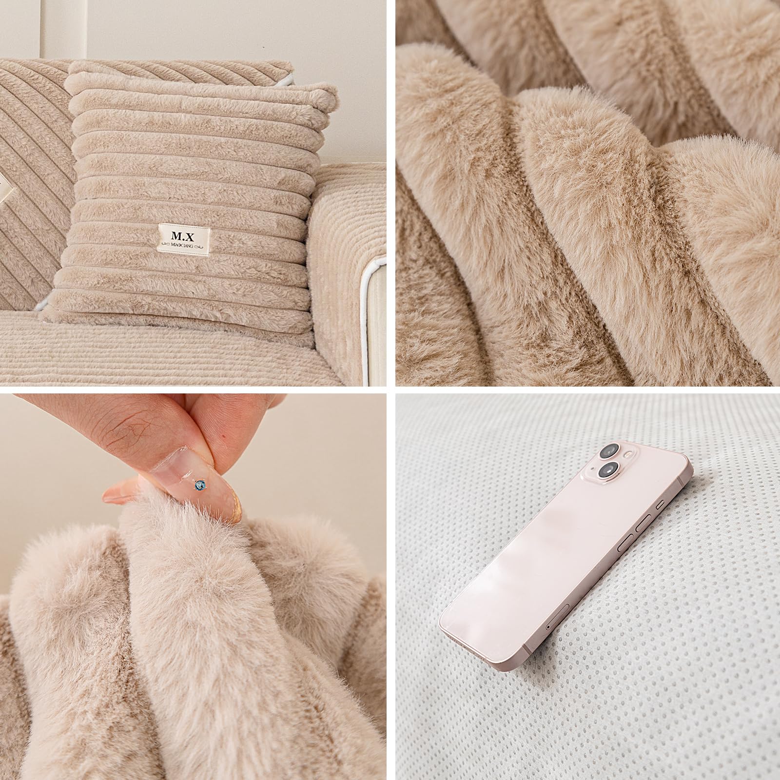 tianxinbaobei Fuzzy Sectional Couch Cover for Sofa Plush Sofa Covers Washable for Single Cushion Armchair Couch,Non-slip Slipcover Sofa Covers for Pets Dogs Furniture Protector(1PC,Khaki,28"x28") - Image 4
