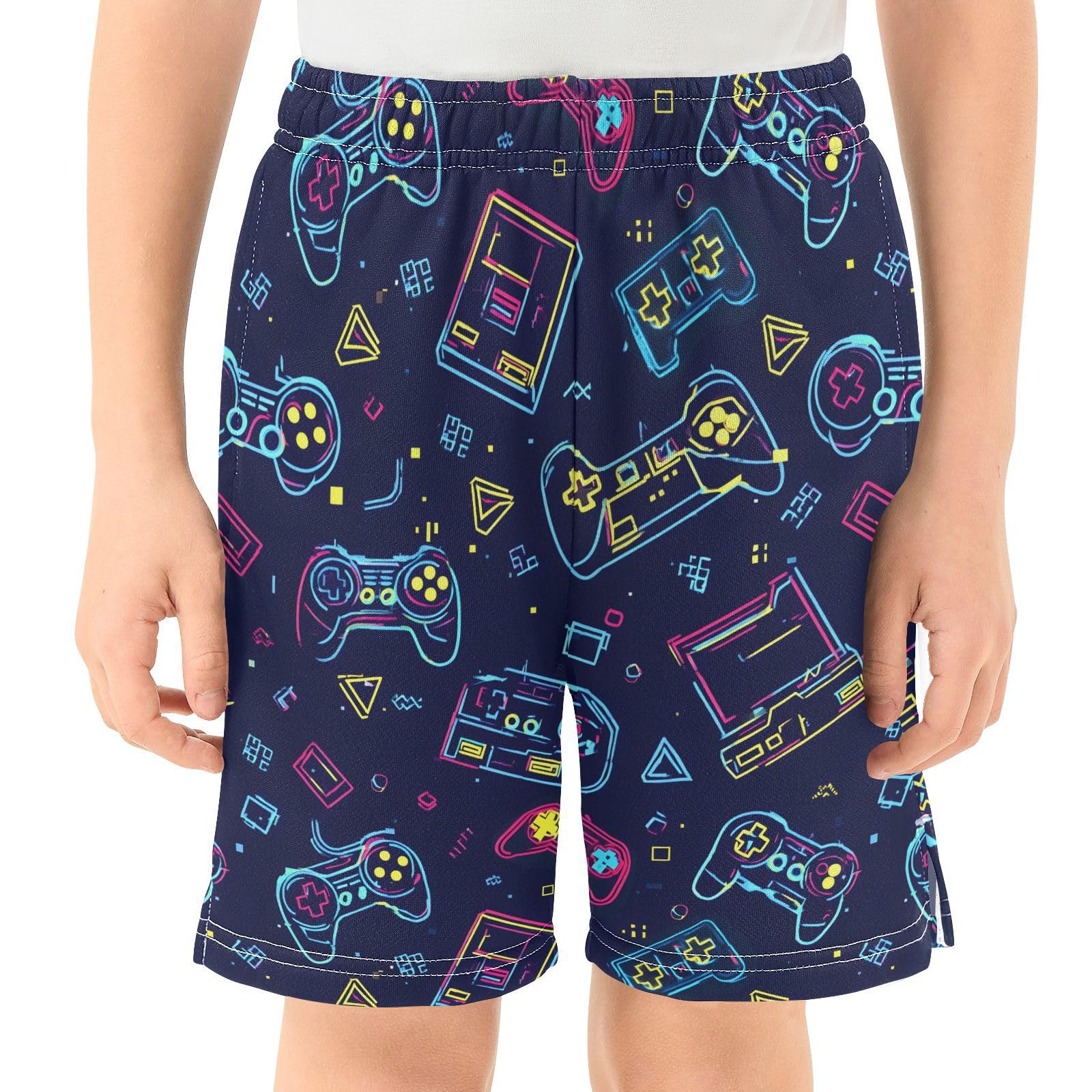 Neon Game Console Pattern Boys Shorts Casual Athletic Short Summer Track Shorts 14-15 Y