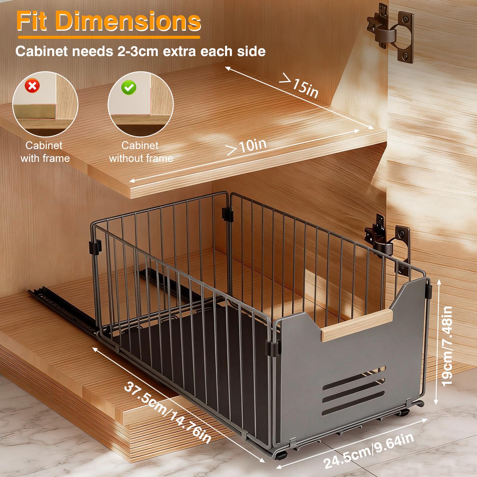 AiQInu Lot de 2 Tiroirs Coulissants Extensibles, Organisateur de Placard Sans Perçage, Rails pour Tiroir de Cuisine, Silencieux pour Rangement Cuisine, Salle de Bain, Installation Facile, 37.5x24.5x19
