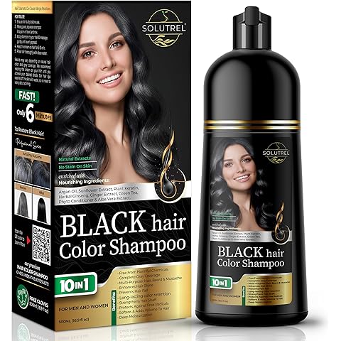 Black Hair Dye Shampoo – Instantly Covers Gray Hair in Minutes – 10-in-1 Herbal Hai...