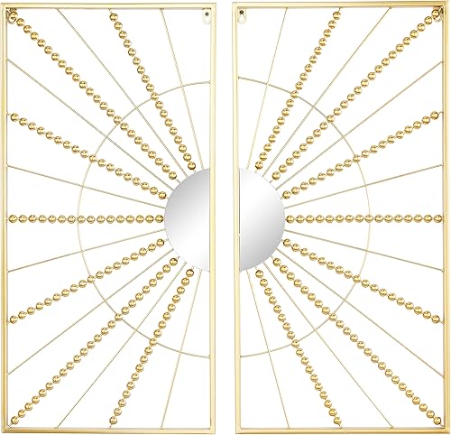 CosmoLiving by Cosmopolitan Espejo geométrico de metal de media luna para decoración de pared con marco dorado, juego de 2 de 16 pulgadas de ancho,