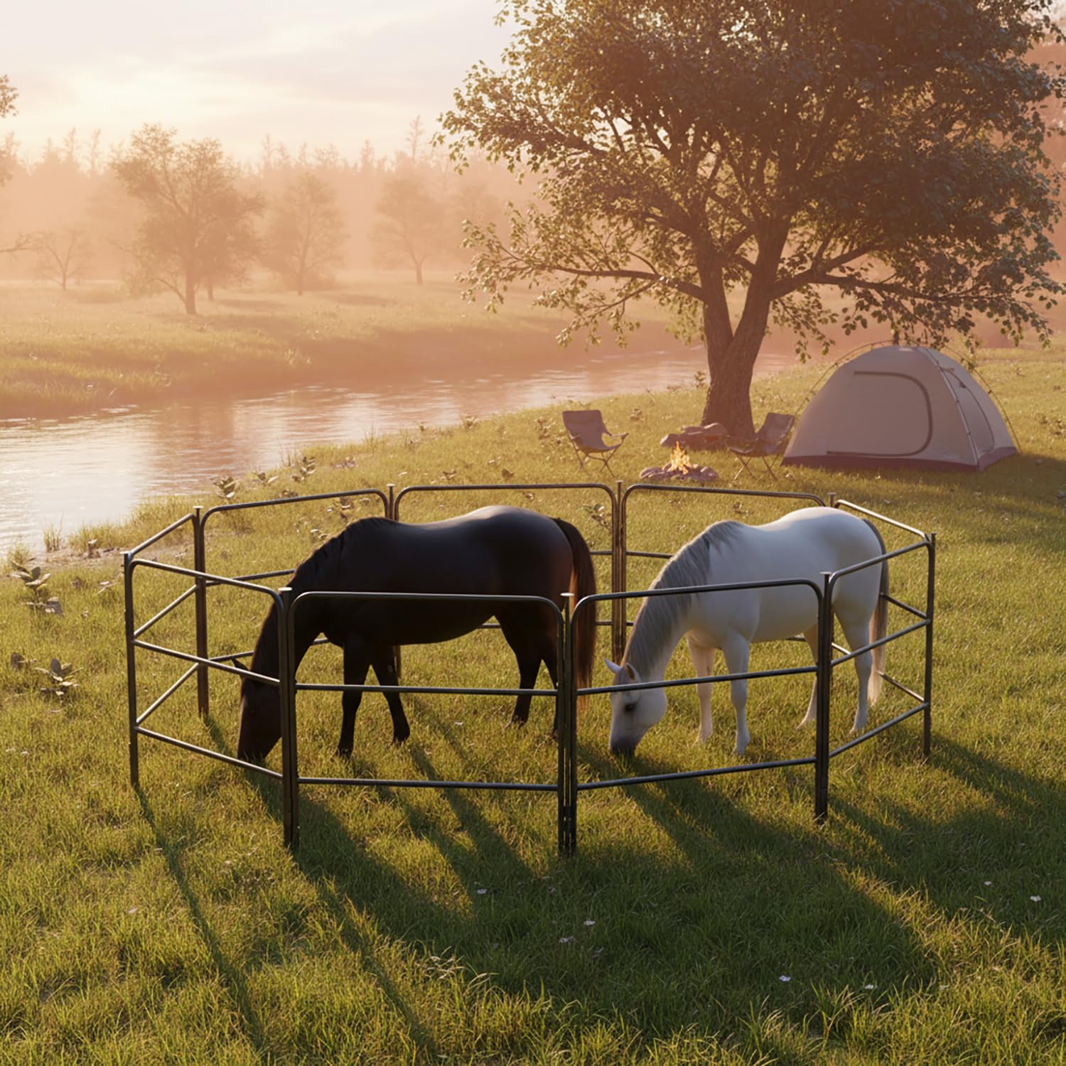 Portable Horse Corral Folding Fence - 8-Panel Livestock Enclosure for Horses, Cows, Sheep & Llamas, Outdoor Camping & Courtyard Use (48"W Panels)
