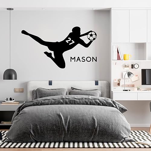 Miniatura 10 de Decoración de pared de fútbol con jugador pateando una pelota calcomanía de vinilo personalizada para jugador de fútbol decoración de fútbol de