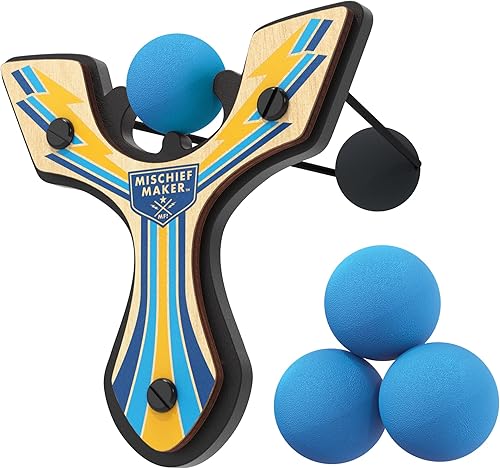 Miniatura 1 de Mischief Maker® Slingshot de madera - Serie Racing - Tirachinas de madera real para niños, 4 bolas de espuma suave y bolsa de almacenamiento - A
