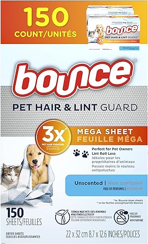 Miniatura 9 de Bounce Hojas de secado de pelo y pelusa para mascotas con 3 peleadores de pelo de mascotas, sin perfume, 130 unidades