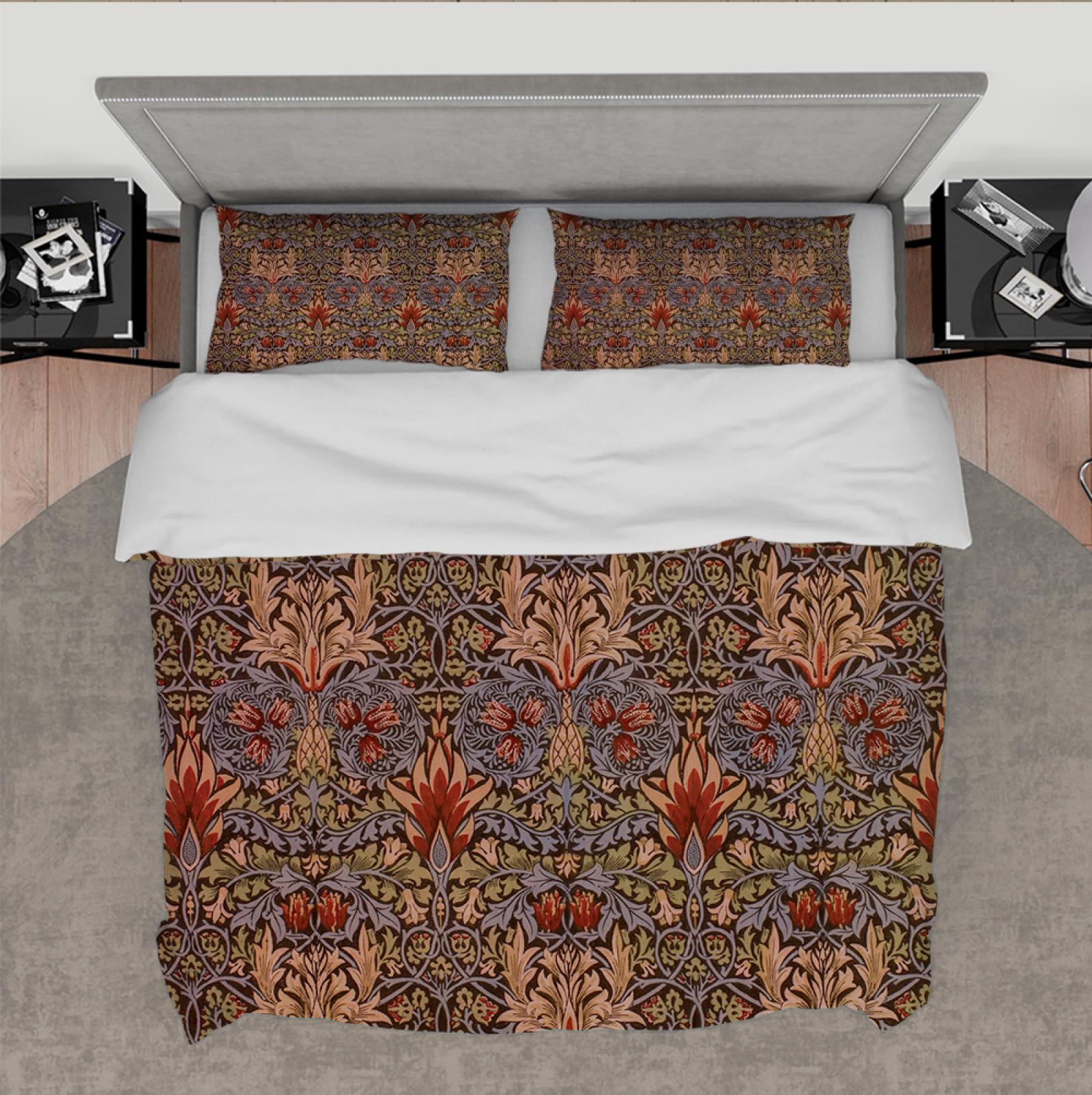 DINGSION William Morris Style Duvet Cover Set 3 Pieces Moroccan Floral Prints with a Long History Bedroom Bedding Set with 2 Pillow Shams Zipper Single