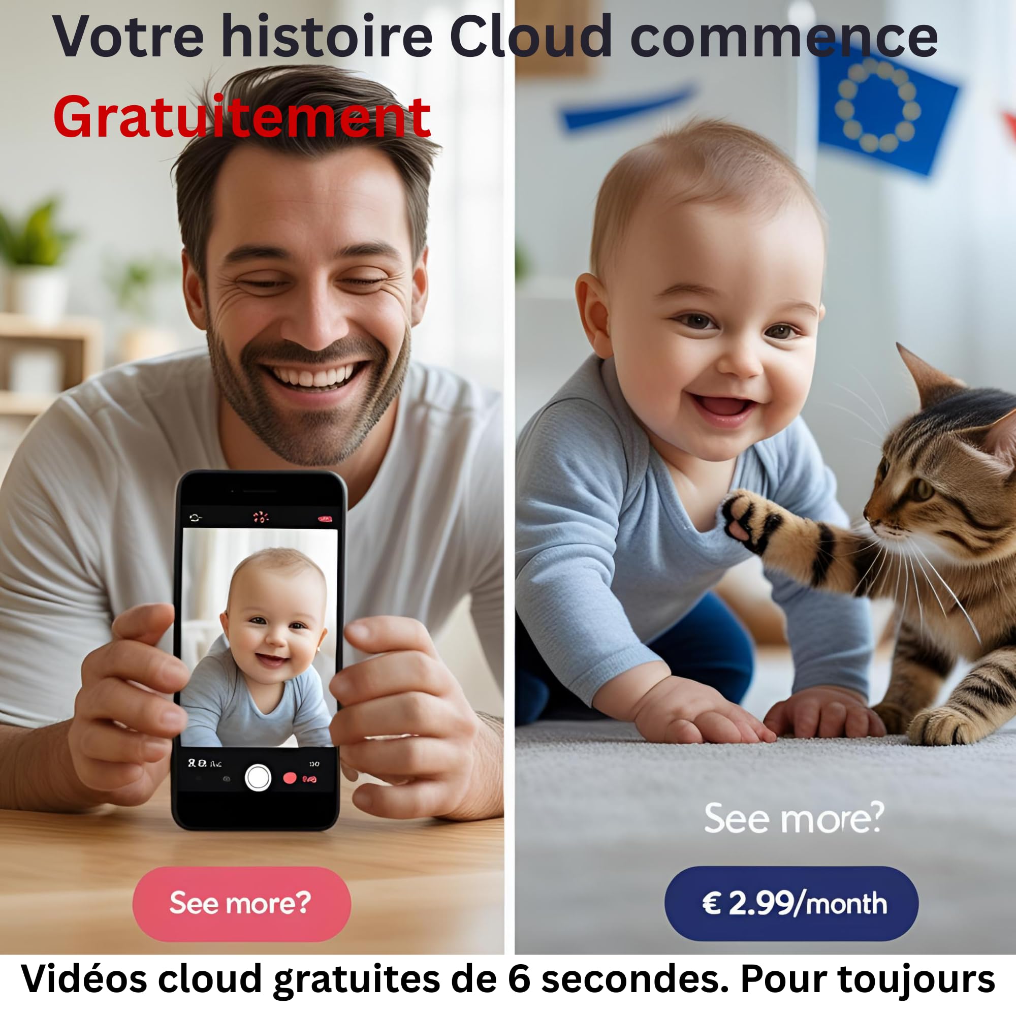 PARINNOV - 2K Telecamera animali domestici [SENZA ABBONAMENTO] Vista 360°, Distributore di cibo e dolcetti tramite app, Notturna, Telecamera per cani e gatti, Rilevamento di abbai, suoni e mov., Alexa
