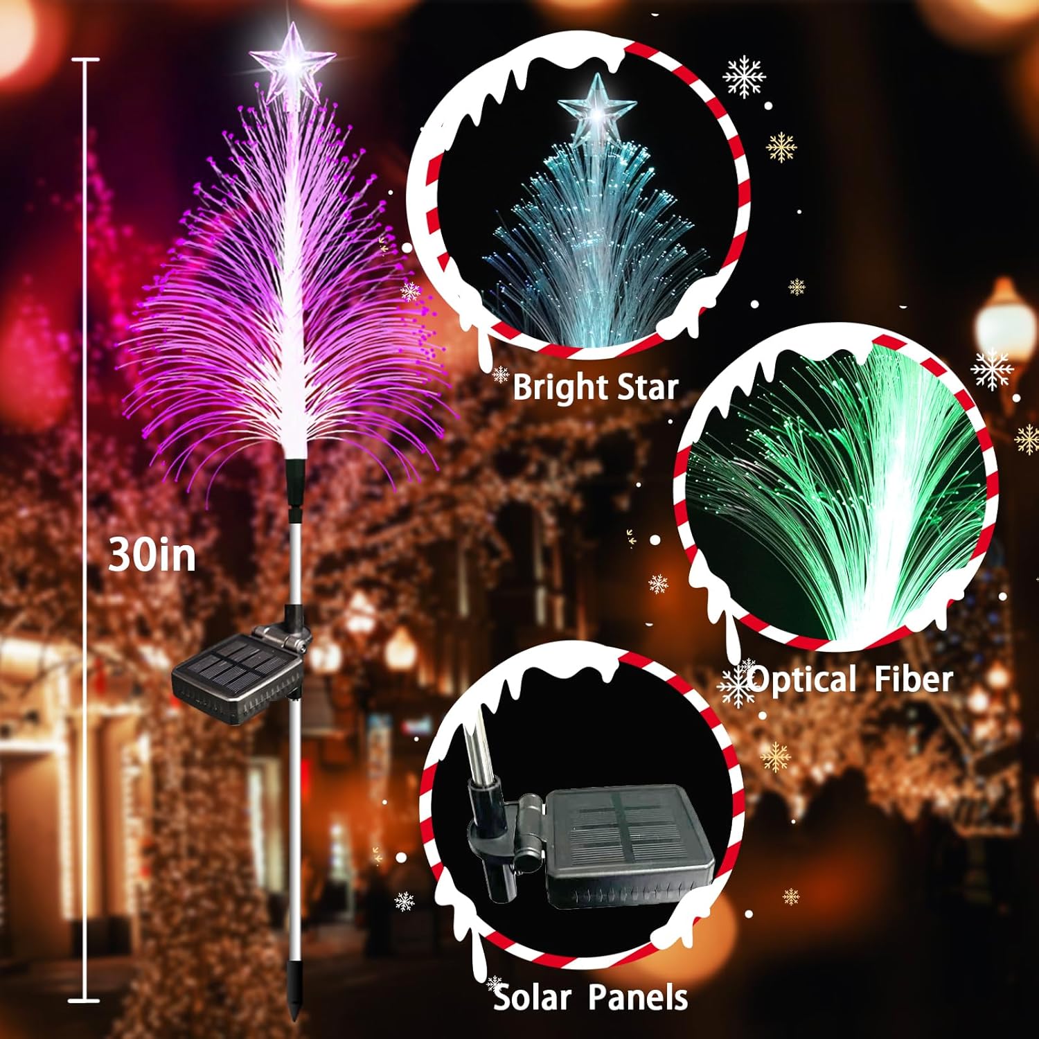 3Pack 30inch Solar Christmas Tree Light Outdoor Waterproof Festival Decorations, 7 Color RGB Pathway Garden Stake Lights for Yard Lawn Porch Grave Cemetery Holiday Decor (Tangle-Free Installation)