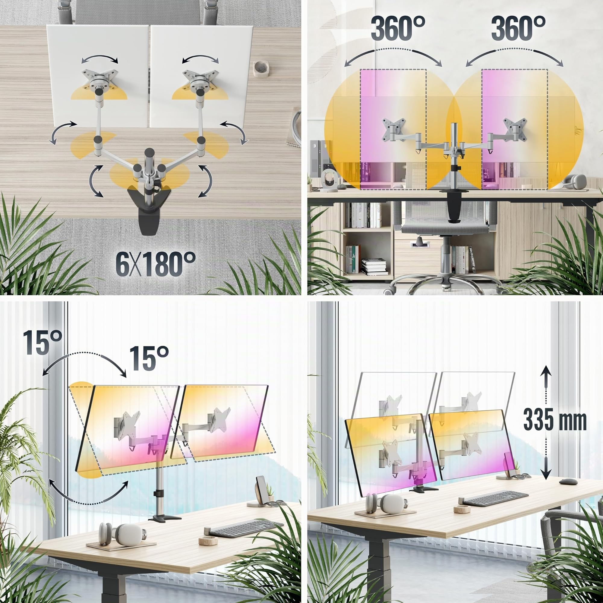 RICOO Soporte Monitor Mesa 13-26" Pulgadas (33-66cm) TS3311 Base Pantalla Ordenador Giratorio inclinable Stand monitores PC con VESA 75x75 100x100