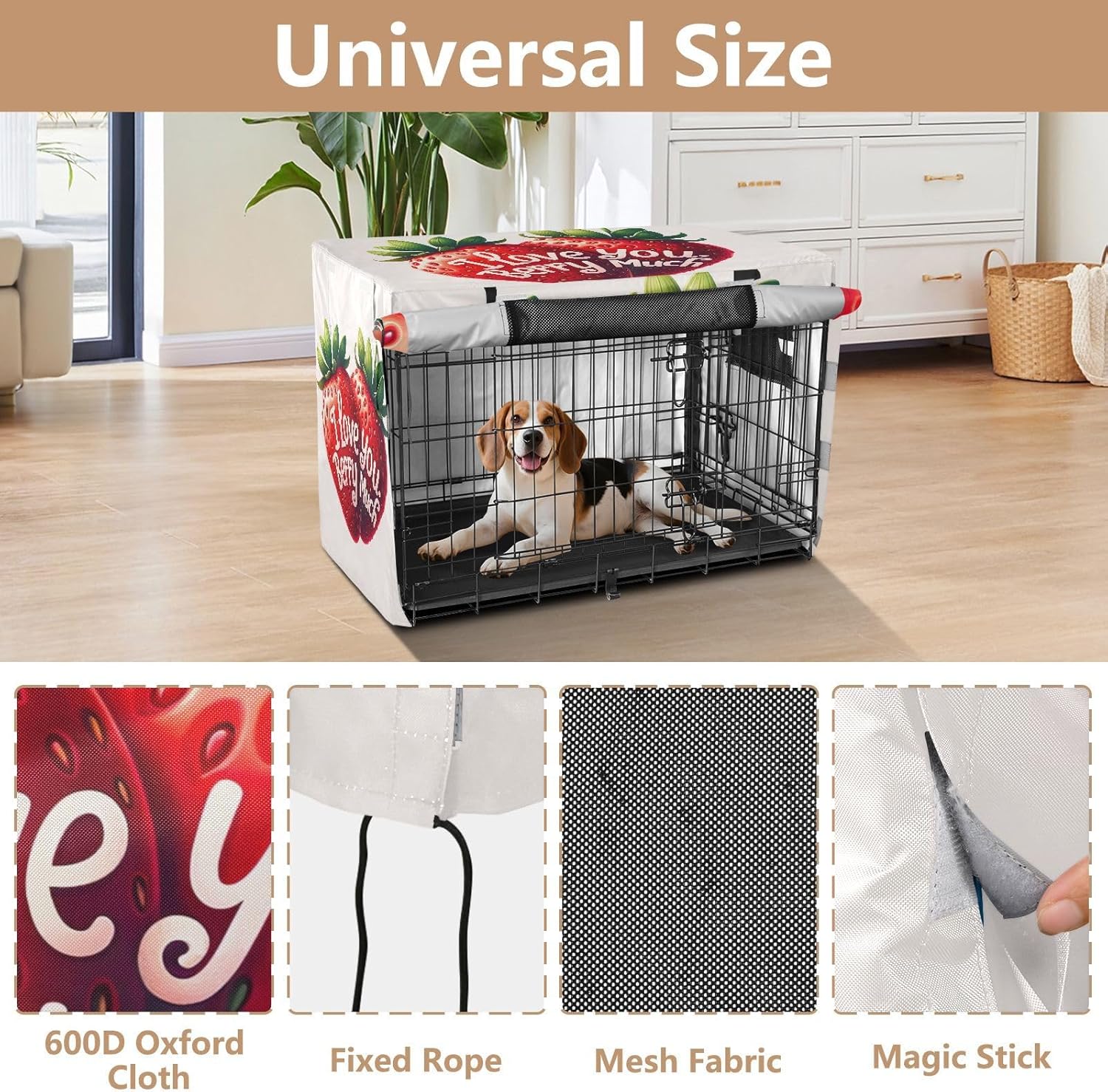 Cute Strawberries Dog Crate Cover Roll-up Sides, Covers for Pet Cages, X-Large