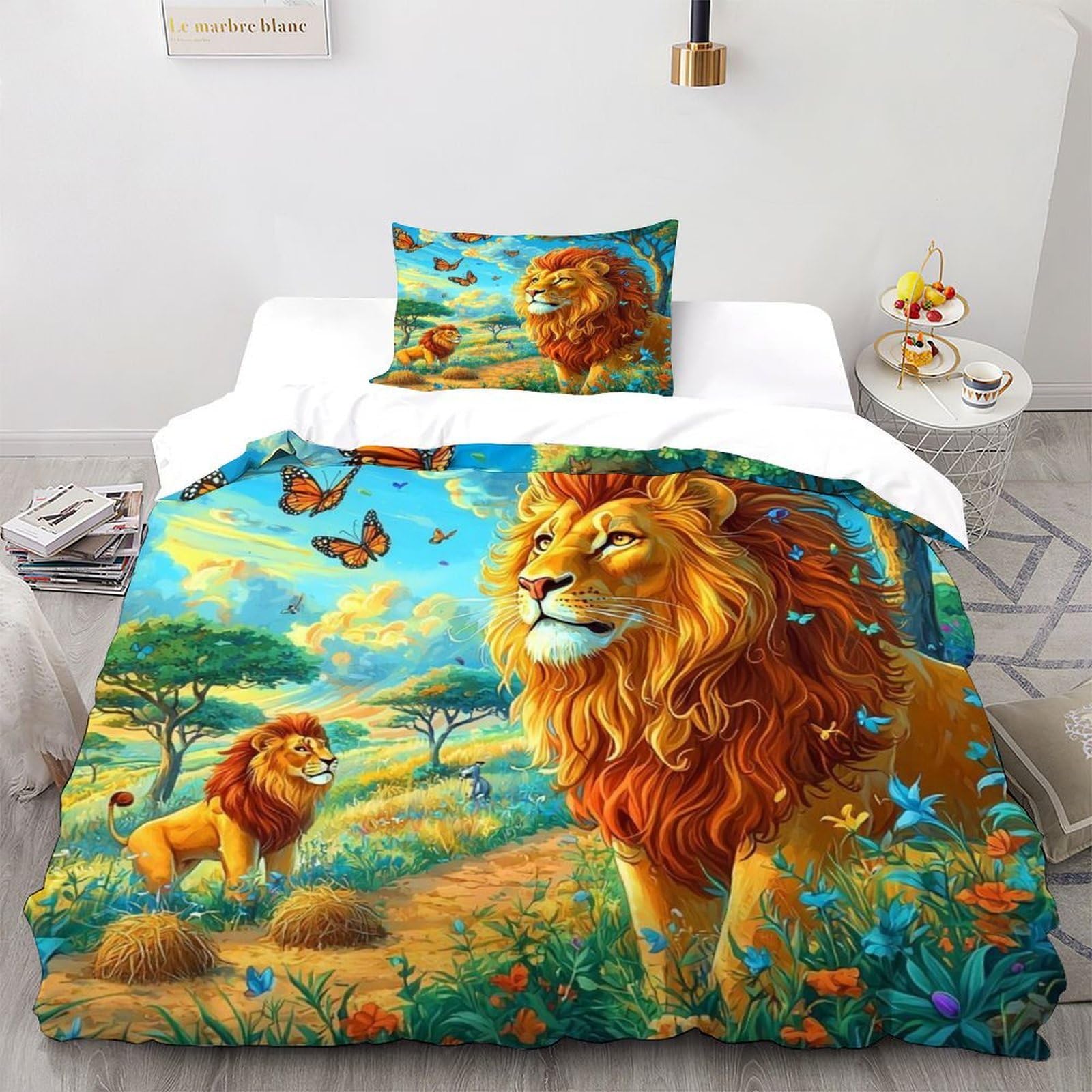 Linge de lit lion sauvage 135x200cm pour créer une ambiance jungle et chaleureuse