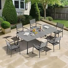 Patio Table and Chairs Set All-Weather 7 Piece Outdoor Dining Set for 6 Aluminum Outdoor Table and Chairs for Deck Lawn Backyard Garden Poolside Grey