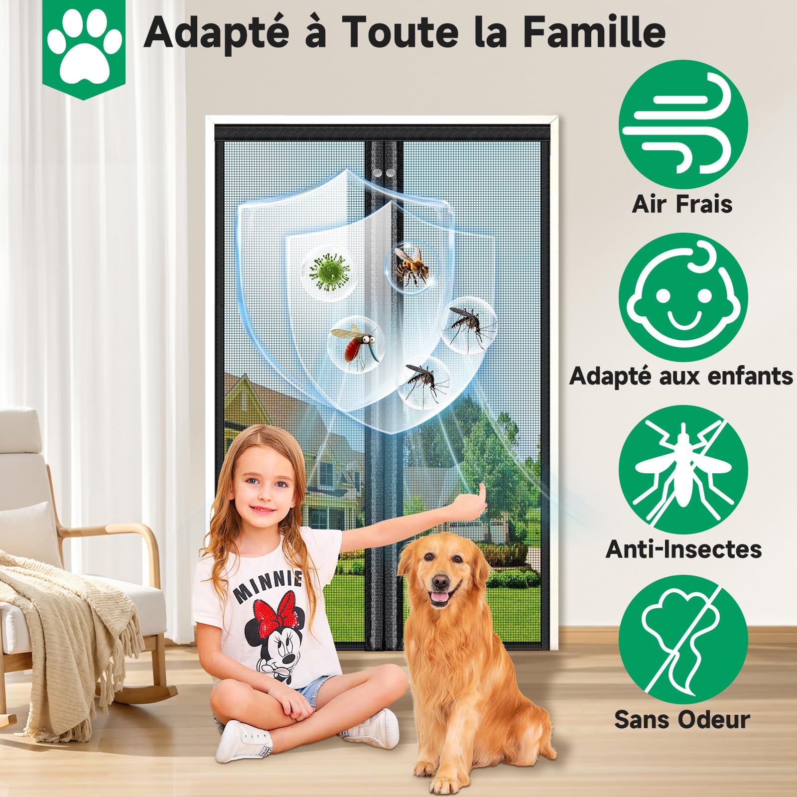 HOFUDON Moustiquaire Porte Magnétique 120x220cm Noir Fermeture Sans Espace | Fibre de verre, Barre magnétique pleine longueur ultra-puissante, Fermeture automatique, Convient pour porte d'entrée balcon