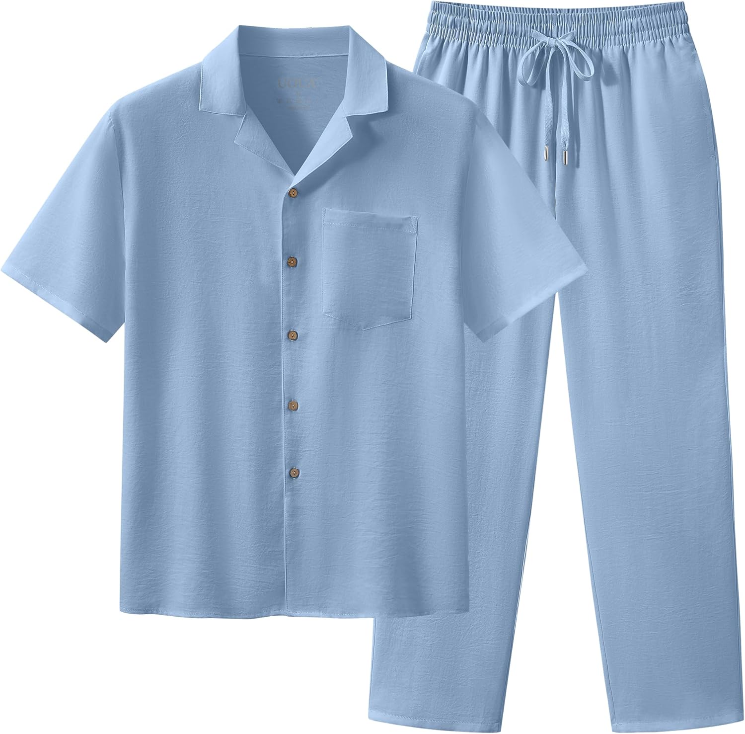 UOUA Mens 2 Piece Outfit Summer Beach Button Down Shirt Casual Loose Pant Sets - Image 2