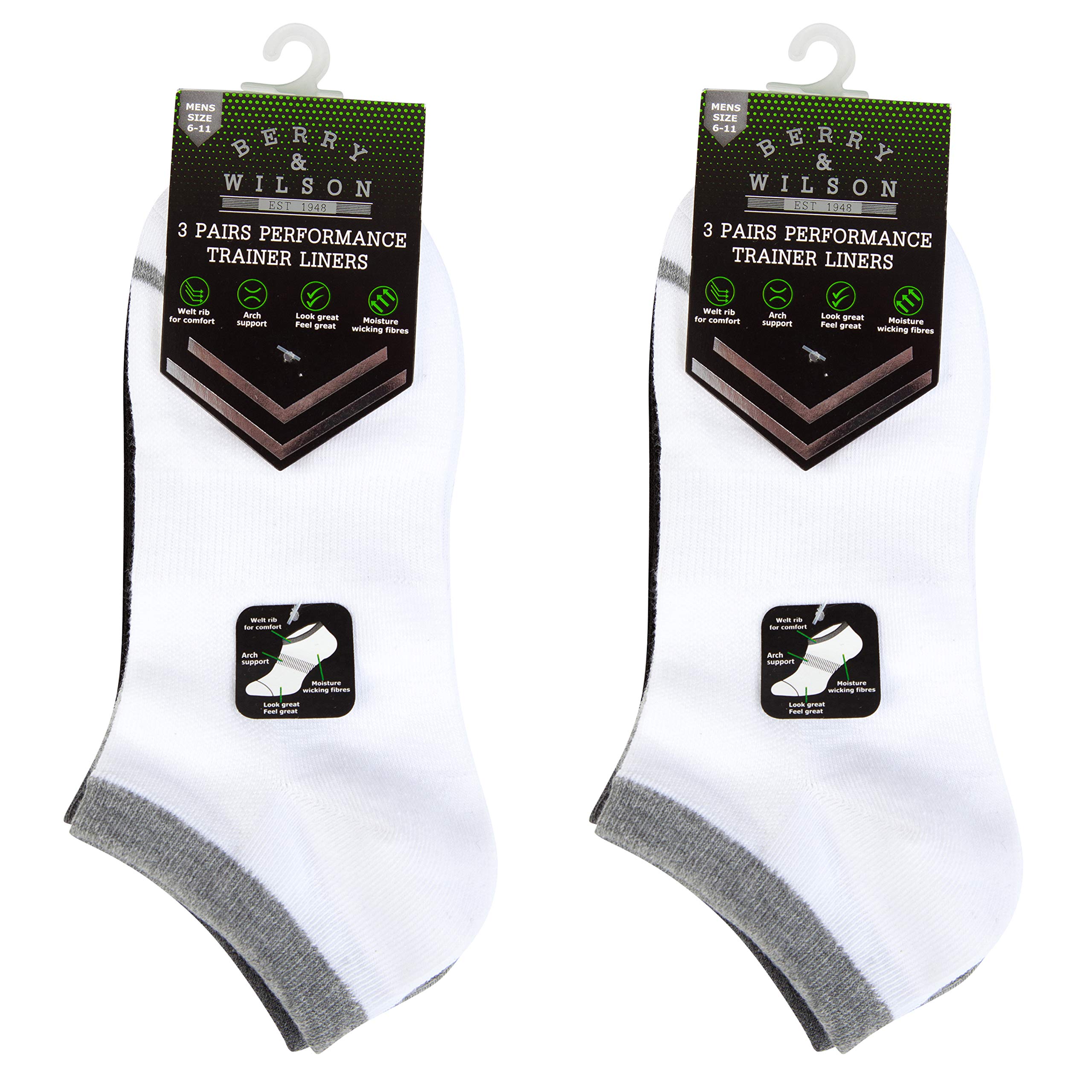 *6 PAIRS* BERRY & WILSON MENS PERFORMANCE TRAINER SOCKS
