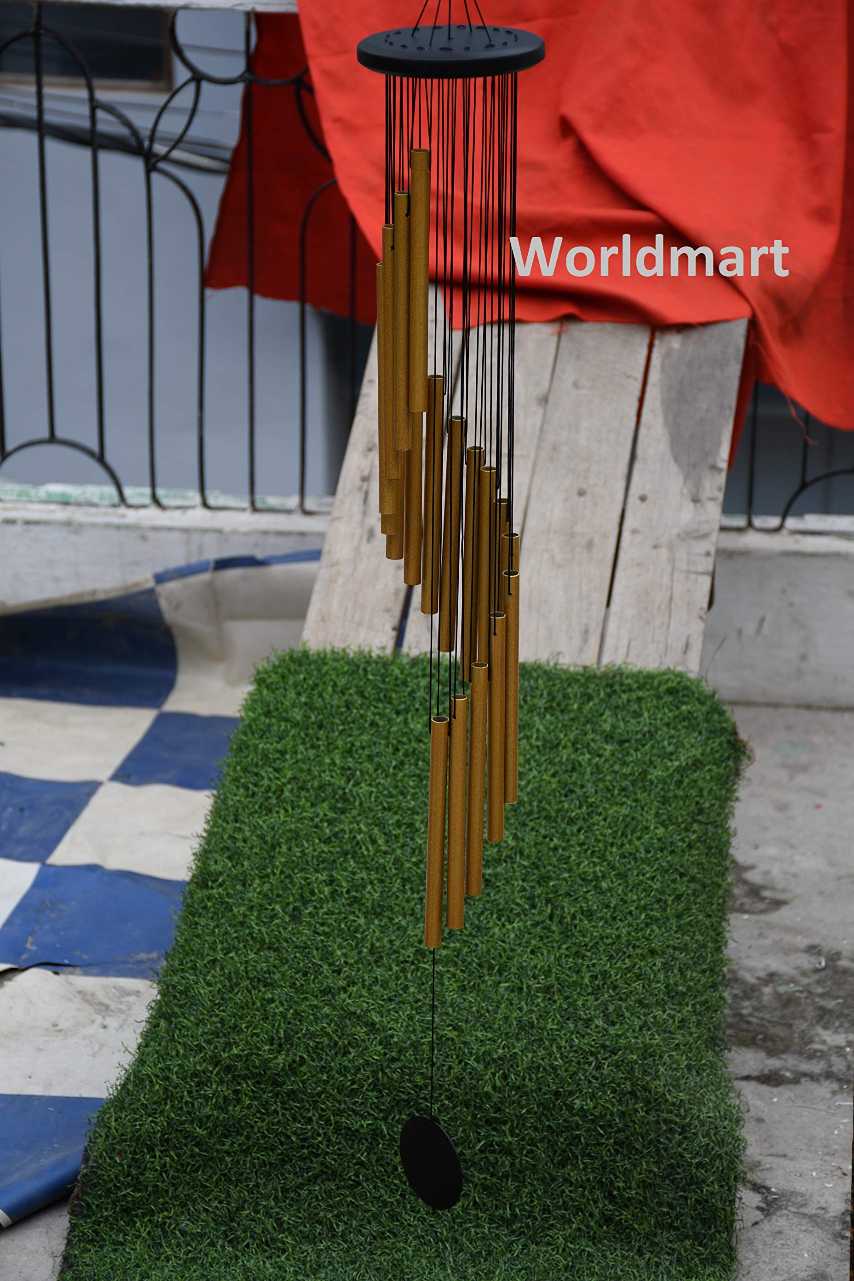 WORLDMART Engraved Wedding Anniversary Initial Wind Chime, Personalized Anniversary Wind Chimes, Couples Wind Chimes, Housewarming Gift - (36" Inch Rainfall Spiral Golden)