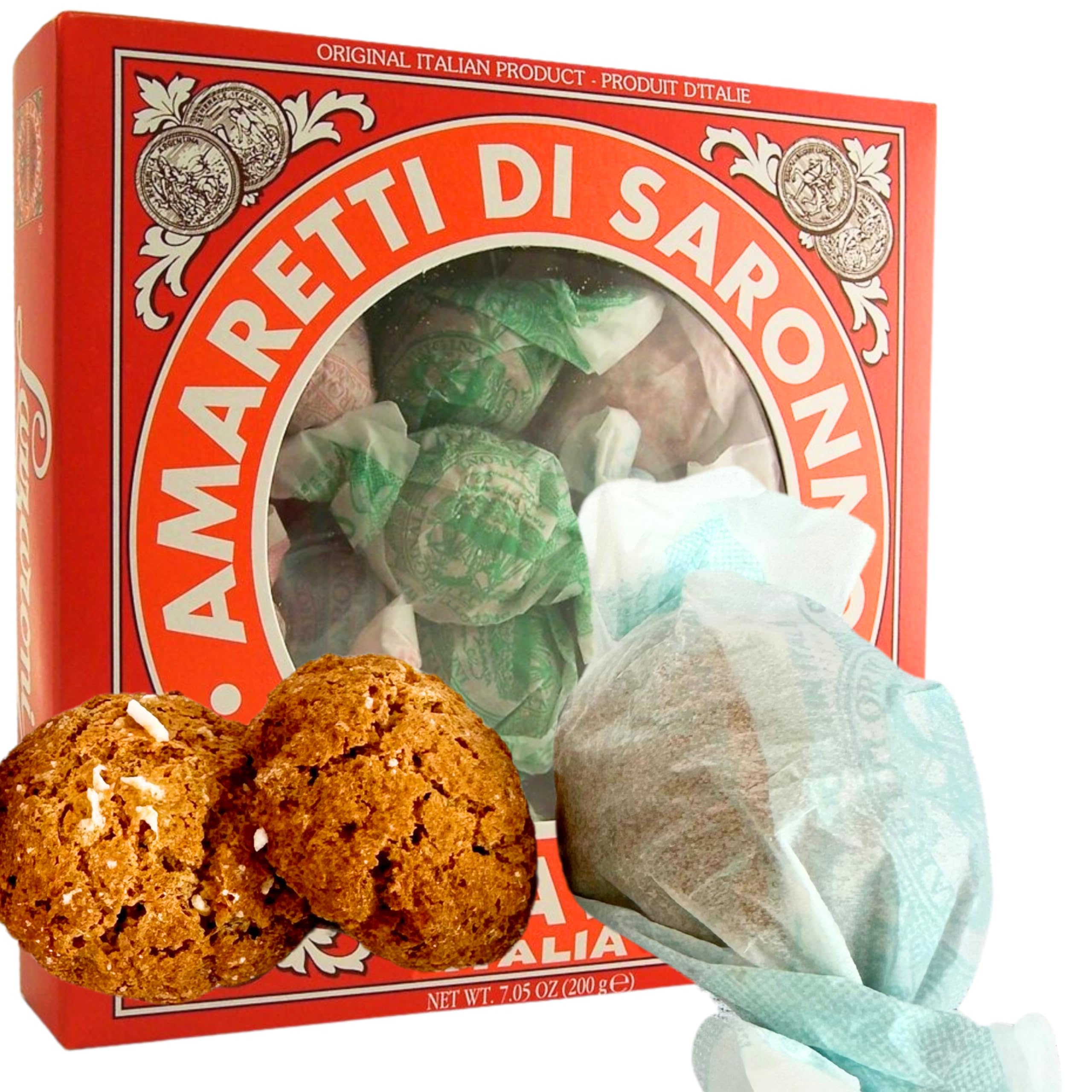 Lazzaroni Amaretti Di Saronno Biscotti Cookies from Italy 7.05 oz. (200g) Crispy Amaretto Biscuits - Macarons - Individually Wrapped - Classic Crunchy Biscottini - Christmas - Similar to Cantucci