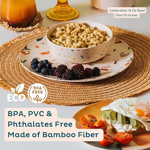 Miniatura 4 de Nook Theory Paquete de 4 platos llanos de fibra de bambú, platos de bambú reutilizables, platos irrompibles, de grado alimenticio, aptos para